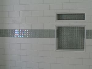 Shimmering mermaid tile in the shower